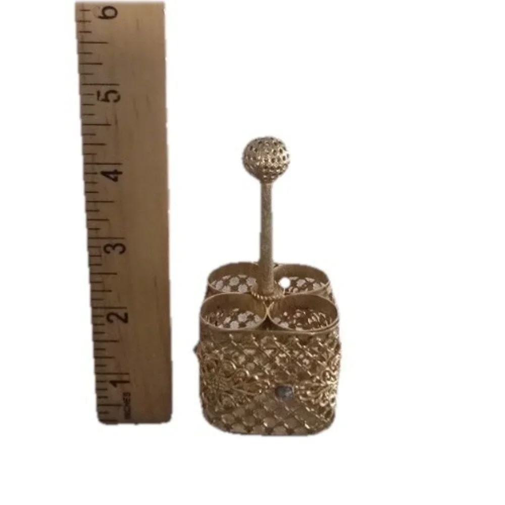 Vintage Lipstick Holder  4 Slot Vanity Organizer  Jade Gold Filigree Jade  4